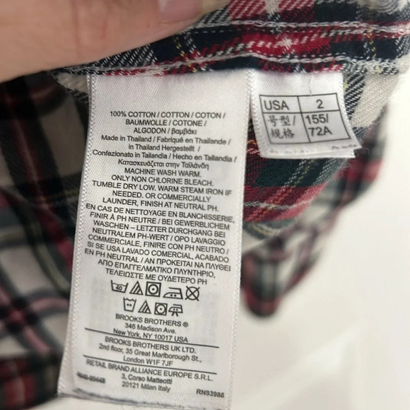 346 Brooks Brothers women’s plaid flannel shirt size 2 cream button down top - Picture 5 of 5